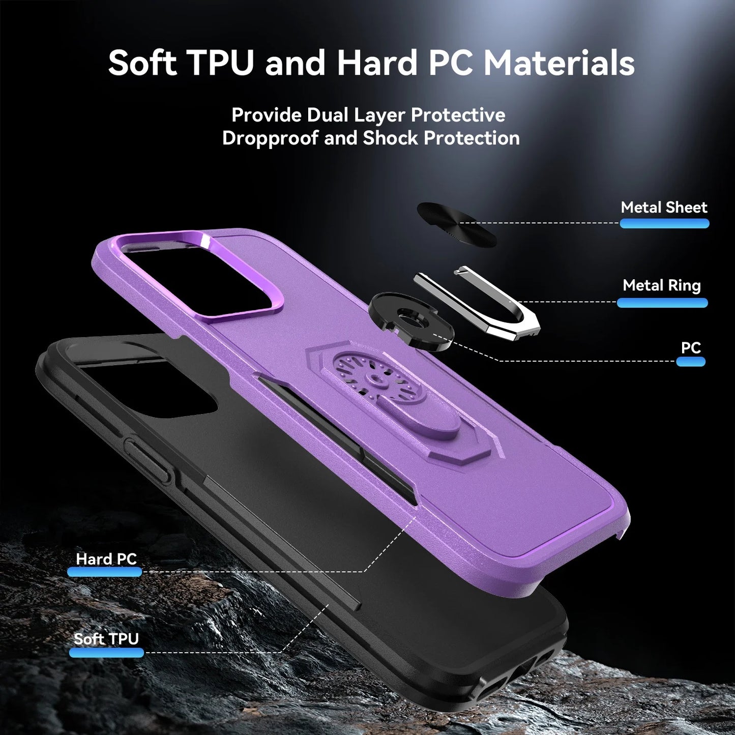 Phone Case with Ring Stand for Iphone 14 Pro Max/14 Pro/14 Plus/14 Shockproof Armor Cover, Purple