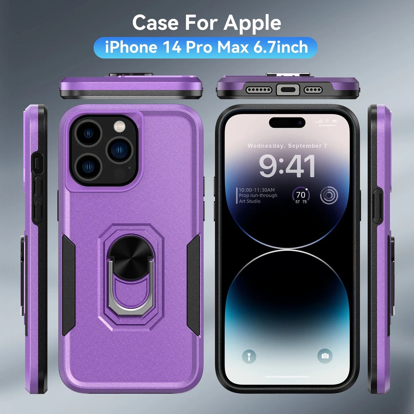Phone Case with Ring Stand for Iphone 14 Pro Max/14 Pro/14 Plus/14 Shockproof Armor Cover, Purple
