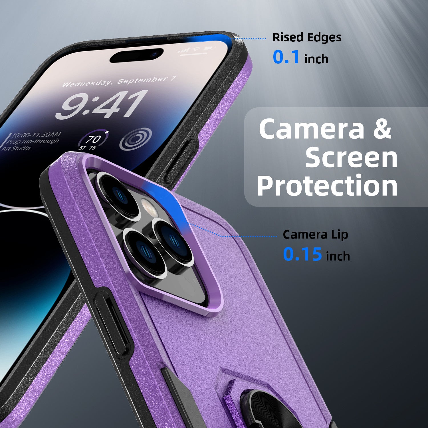 Phone Case with Ring Stand for Iphone 14 Pro Max/14 Pro/14 Plus/14 Shockproof Armor Cover, Purple