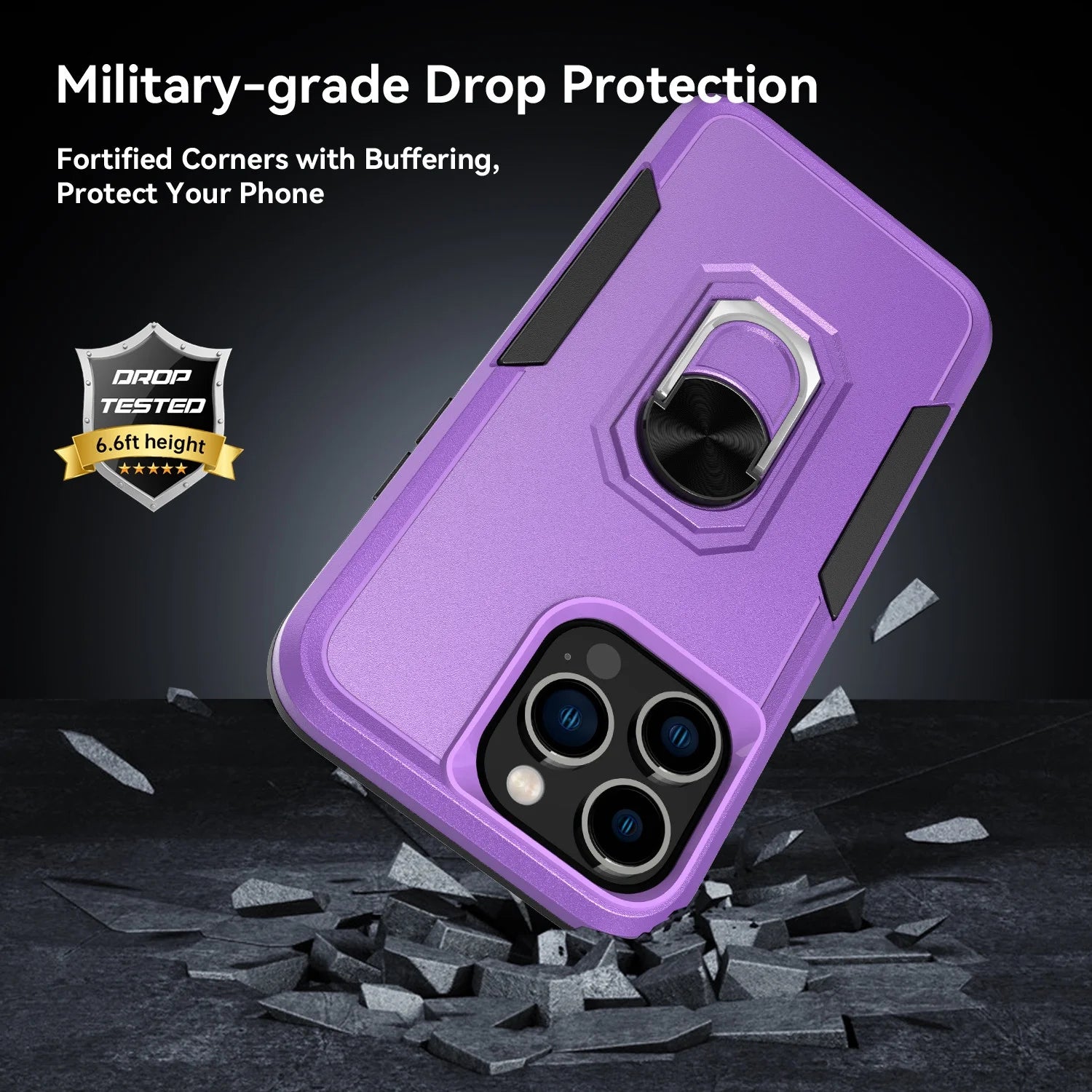 Phone Case with Ring Stand for Iphone 14 Pro Max/14 Pro/14 Plus/14 Shockproof Armor Cover, Purple